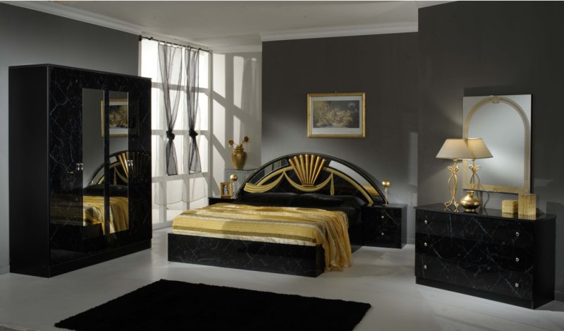 Dima Mobili Dima Mobili Selma Black & Gold Marble Finish Bedroom