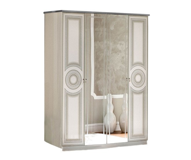 Camel Group Camel Group Aida White and Silver 4 Door Wardrobe With 2 Mirror Doors