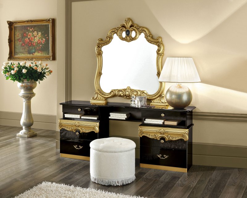 Camel Group Camel Group Barocco Black and Gold Vanity Dresser With Six Drawers
