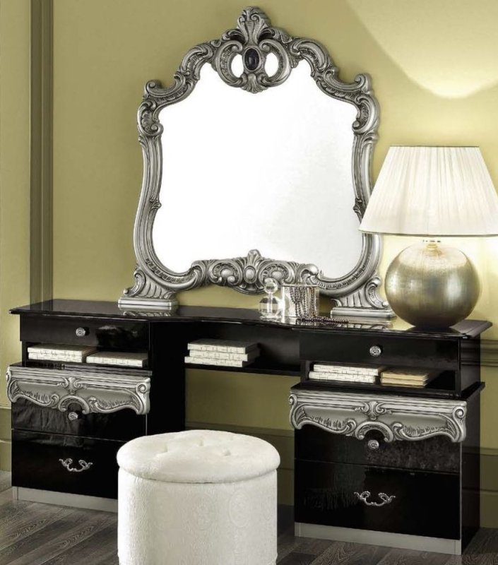Camel Group Camel Group Barocco Black and Silver Vanity Dresser With Six Drawers
