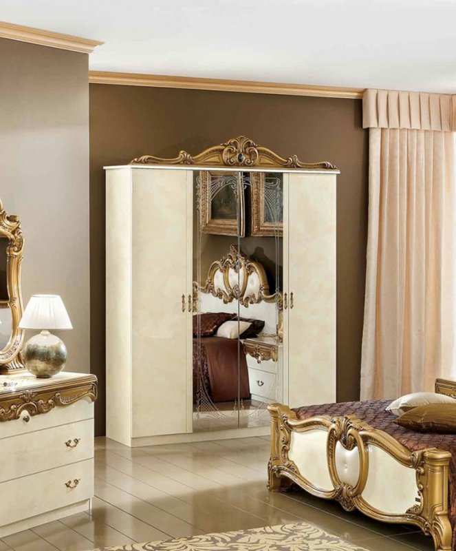 Camel Group Camel Group Barocco Ivory and Gold 4 Door Wardrobe With 2 Mirror Doors