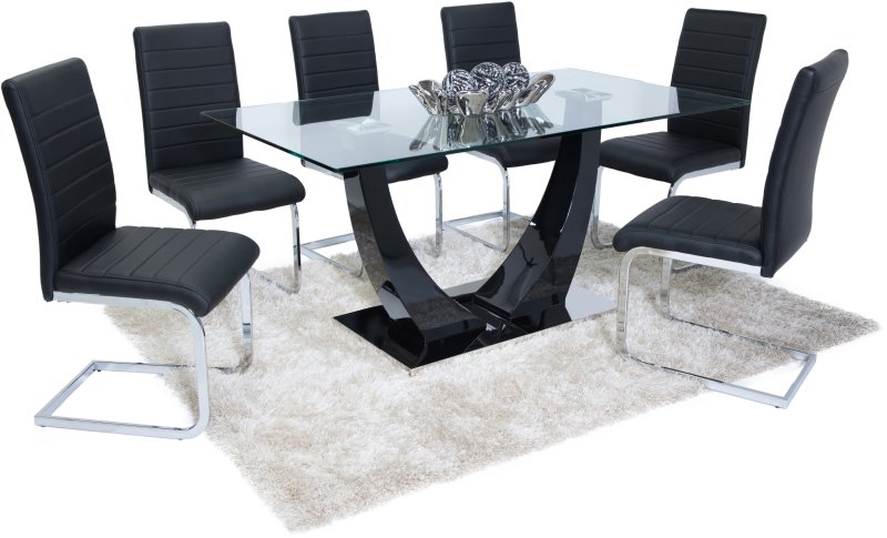 Dream Home Furnishings Oslo Clear Glass Top With Black and White High Gloss Dining Table With 6 Chairs