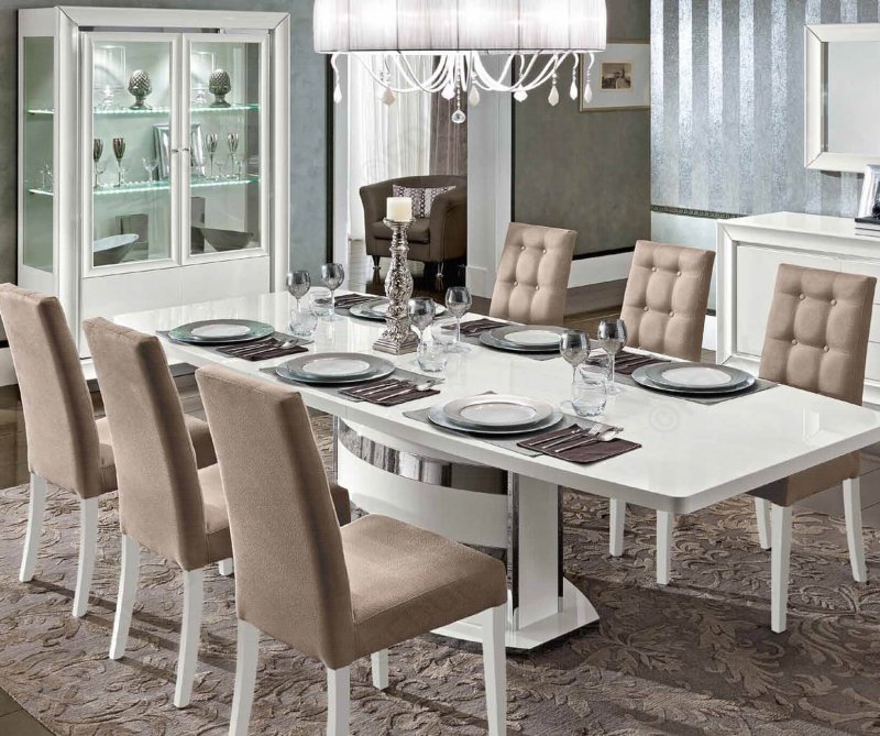 Camel Group Camel Group Roma White High Gloss Extending Dining Table With 6 Chair
